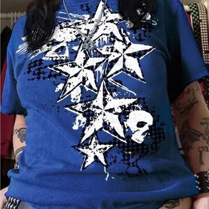 Y2k Blue Graphic Star T-Shirt